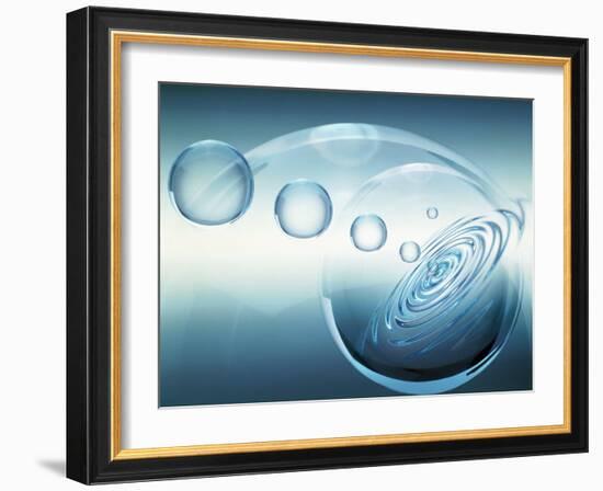 Clear Bubbles in Descending Size Rising from Water Ripples Surrounded by Clear Bubble-null-Framed Photographic Print