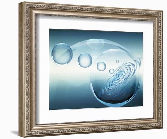 Clear Bubbles in Descending Size Rising from Water Ripples Surrounded by Clear Bubble-null-Framed Photographic Print