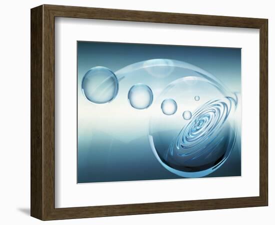 Clear Bubbles in Descending Size Rising from Water Ripples Surrounded by Clear Bubble-null-Framed Photographic Print