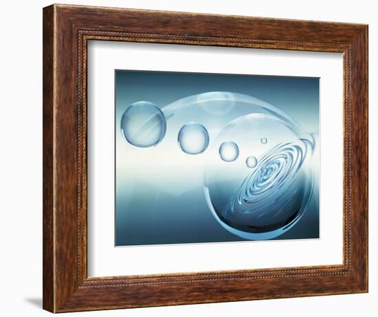 Clear Bubbles in Descending Size Rising from Water Ripples Surrounded by Clear Bubble-null-Framed Photographic Print