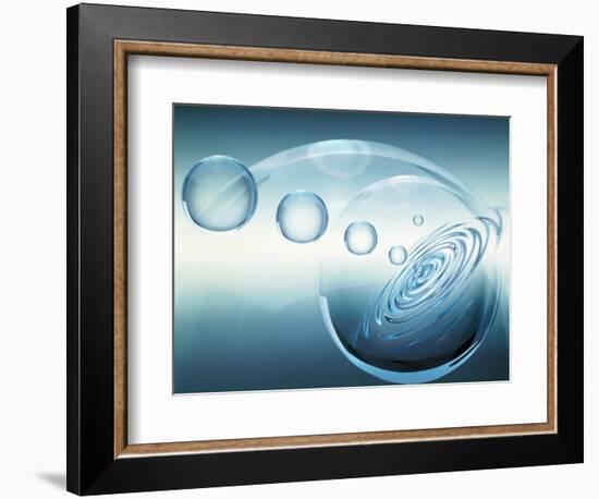 Clear Bubbles in Descending Size Rising from Water Ripples Surrounded by Clear Bubble-null-Framed Photographic Print