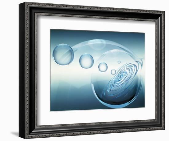 Clear Bubbles in Descending Size Rising from Water Ripples Surrounded by Clear Bubble-null-Framed Photographic Print