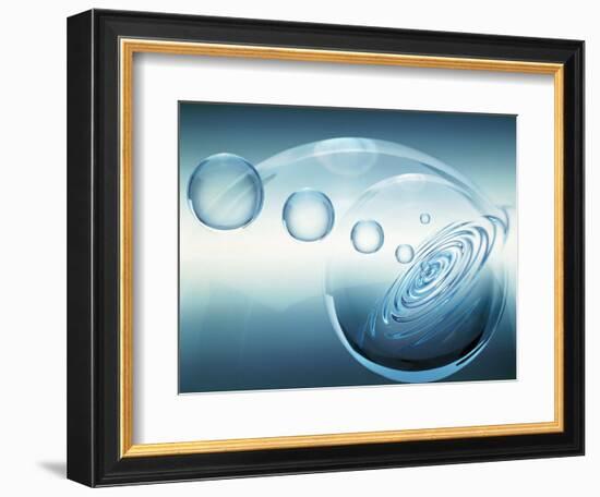 Clear Bubbles in Descending Size Rising from Water Ripples Surrounded by Clear Bubble--Framed Photographic Print