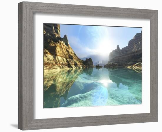 Clear Canyon River Waters Reflect the Alien Planet in the Sky-Stocktrek Images-Framed Photographic Print
