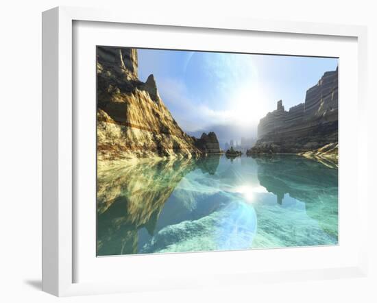 Clear Canyon River Waters Reflect the Alien Planet in the Sky-Stocktrek Images-Framed Photographic Print