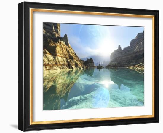 Clear Canyon River Waters Reflect the Alien Planet in the Sky-Stocktrek Images-Framed Photographic Print