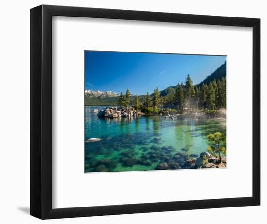 Clear Emerald Water with Rocks, Pine Trees and Mountains at Sand Harbor Sp, Lake Tahoe, Nevada-null-Framed Photographic Print