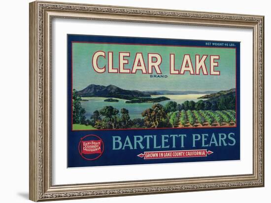 Clear Lake Pear Crate Label - Lake County, CA-Lantern Press-Framed Art Print