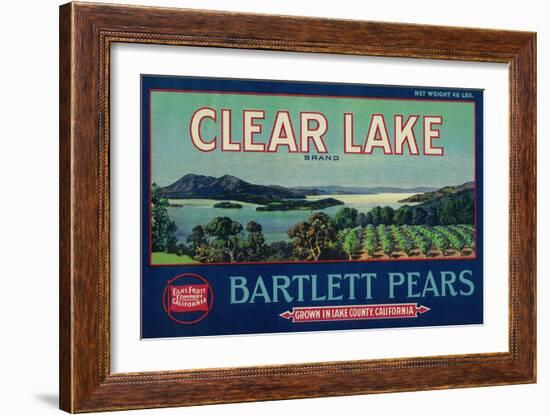 Clear Lake Pear Crate Label - Lake County, CA-Lantern Press-Framed Art Print