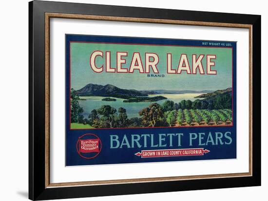 Clear Lake Pear Crate Label - Lake County, CA-Lantern Press-Framed Art Print