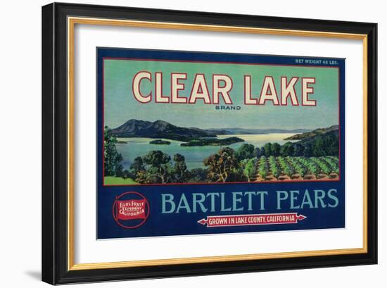 Clear Lake Pear Crate Label - Lake County, CA-Lantern Press-Framed Art Print