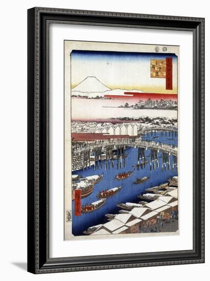 Clearing Weather after Snow at Nihon Bridge, (One Hundred Famous Views of Ed), 1856-1858-Utagawa Hiroshige-Framed Giclee Print