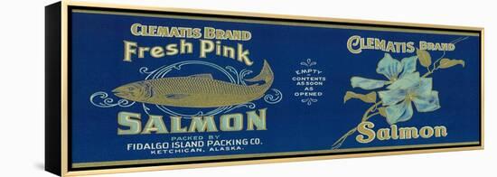 Clematis Salmon Can Label - Ketchican, AK-Lantern Press-Framed Stretched Canvas