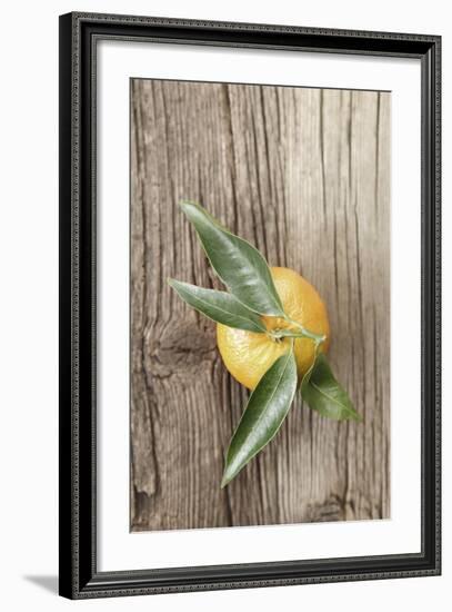 Clementine with Leaves on Wood-Nikky-Framed Photographic Print