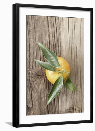 Clementine with Leaves on Wood-Nikky-Framed Photographic Print