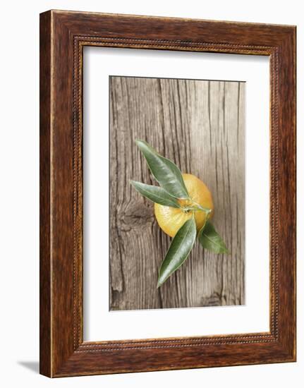 Clementine with Leaves on Wood-Nikky-Framed Photographic Print