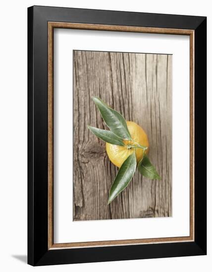 Clementine with Leaves on Wood-Nikky-Framed Photographic Print