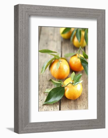 Clementines with Leaves on Wood-Nikky-Framed Photographic Print