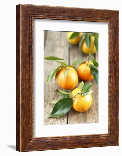 Clementines with Leaves on Wood-Nikky-Framed Photographic Print