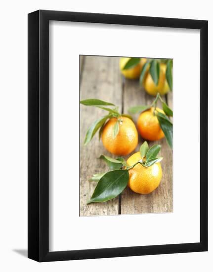 Clementines with Leaves on Wood-Nikky-Framed Photographic Print