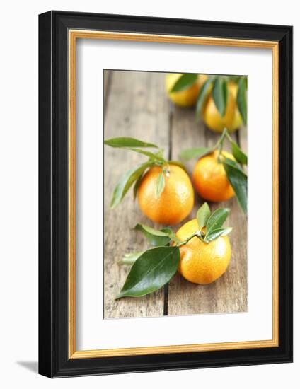 Clementines with Leaves on Wood-Nikky-Framed Photographic Print