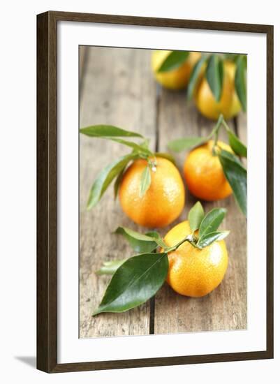 Clementines with Leaves on Wood-Nikky-Framed Photographic Print