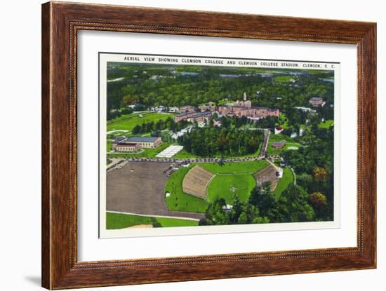 Clemson, South Carolina - Clemson College and Stadium Aerial View-Lantern Press-Framed Art Print