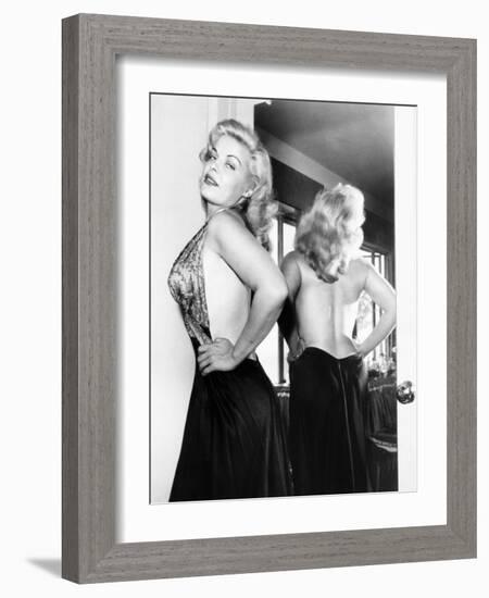 Cleo Moore at Home Posing for Photographers, 1955-null-Framed Photo