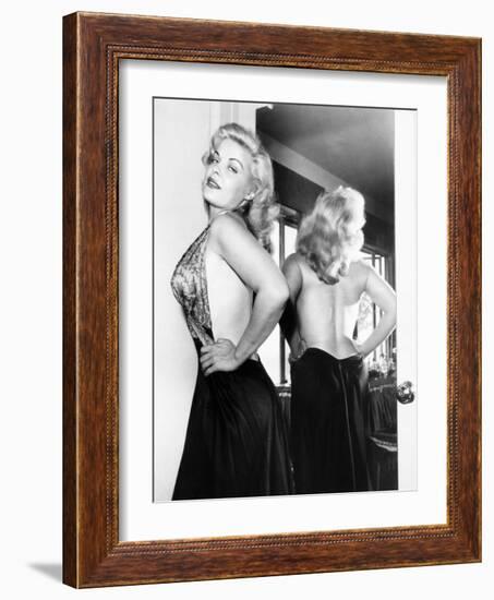 Cleo Moore at Home Posing for Photographers, 1955-null-Framed Photo