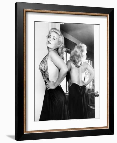 Cleo Moore at Home Posing for Photographers, 1955-null-Framed Photo