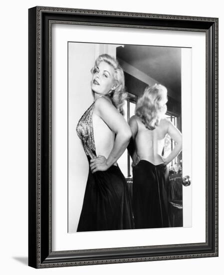 Cleo Moore at Home Posing for Photographers, 1955-null-Framed Photo