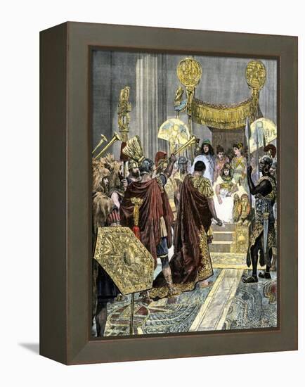 Cleopatra Receiving Marc Antony in Ancient Egypt-null-Framed Premier Image Canvas