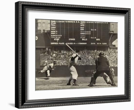 Cleveland Indians', Bob Feller, Pitching to New York Yankees' Joe Dimaggio-null-Framed Photo