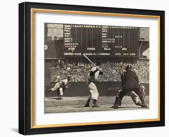 Cleveland Indians', Bob Feller, Pitching to New York Yankees' Joe Dimaggio-null-Framed Photo