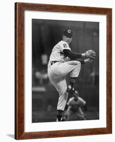 Cleveland Indians Herb Score Winding Up to Throw the Ball-George Silk-Framed Premium Photographic Print