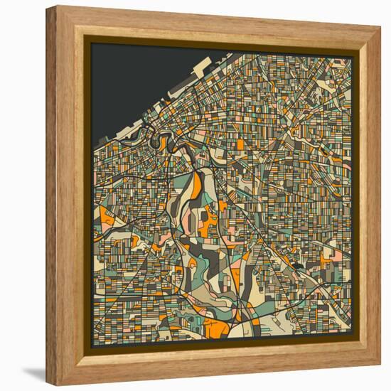 Cleveland Map-Jazzberry Blue-Framed Stretched Canvas