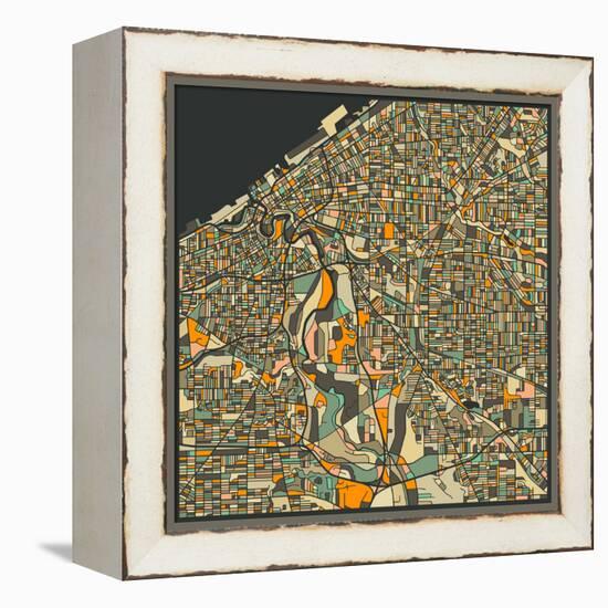 Cleveland Map-Jazzberry Blue-Framed Stretched Canvas