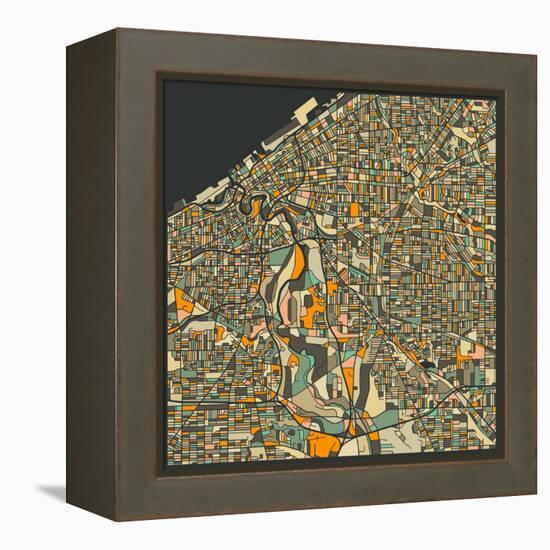 Cleveland Map-Jazzberry Blue-Framed Stretched Canvas