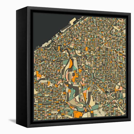 Cleveland Map-Jazzberry Blue-Framed Stretched Canvas