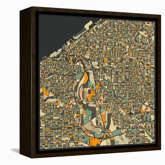 Cleveland Map-Jazzberry Blue-Framed Stretched Canvas