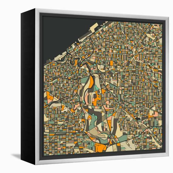 Cleveland Map-Jazzberry Blue-Framed Stretched Canvas