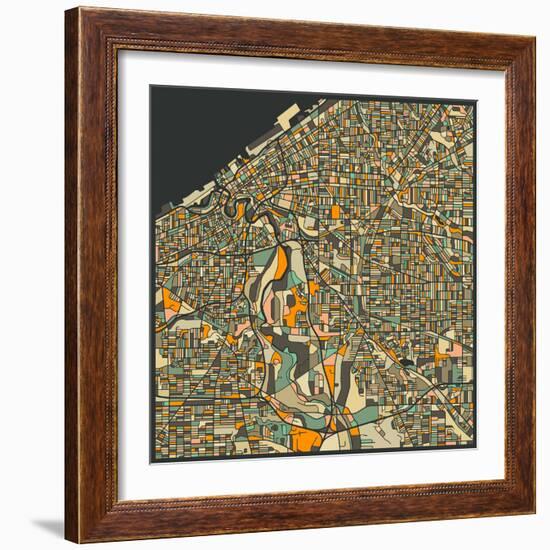 Cleveland Map-Jazzberry Blue-Framed Premium Giclee Print