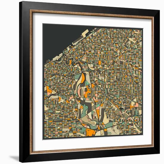 Cleveland Map-Jazzberry Blue-Framed Premium Giclee Print