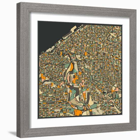 Cleveland Map-Jazzberry Blue-Framed Art Print