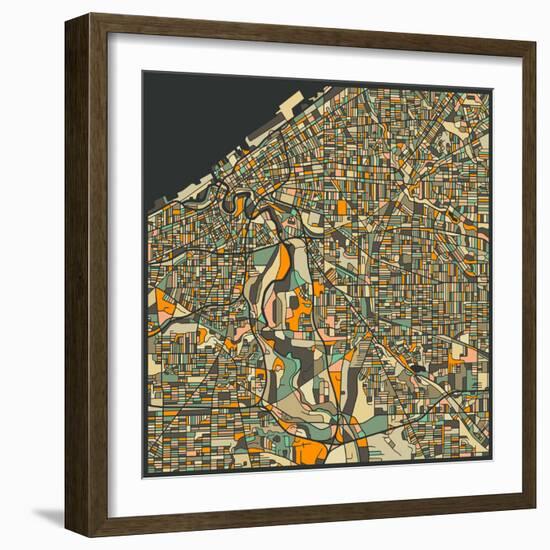 Cleveland Map-Jazzberry Blue-Framed Art Print