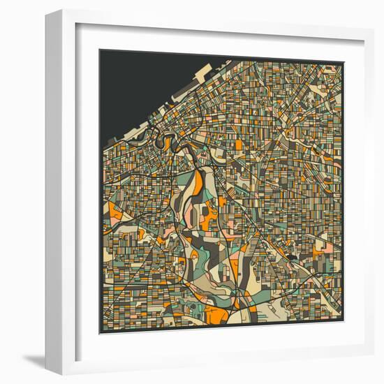 Cleveland Map-Jazzberry Blue-Framed Art Print