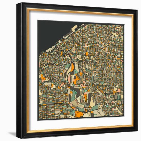 Cleveland Map-Jazzberry Blue-Framed Art Print