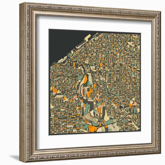 Cleveland Map-Jazzberry Blue-Framed Art Print