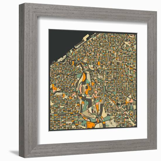 Cleveland Map-Jazzberry Blue-Framed Art Print