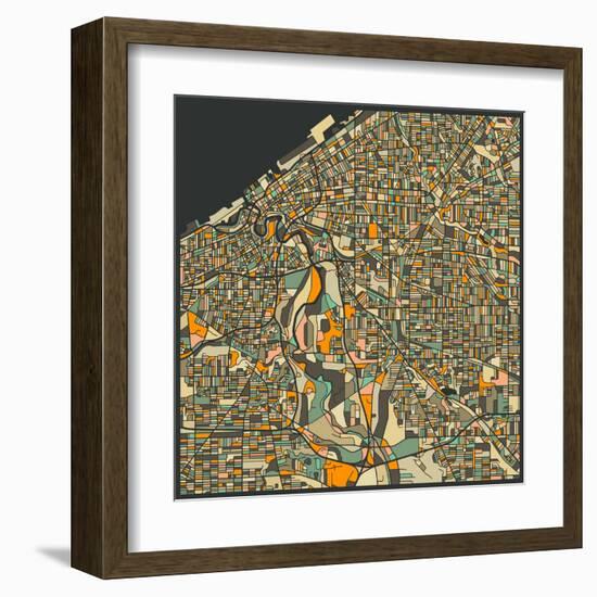 Cleveland Map-Jazzberry Blue-Framed Art Print